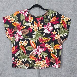 Vintage Jaclyn Sport Shirt‎ Woman Size 16 Tropical Hawaiian Floral Raglan Sleeve